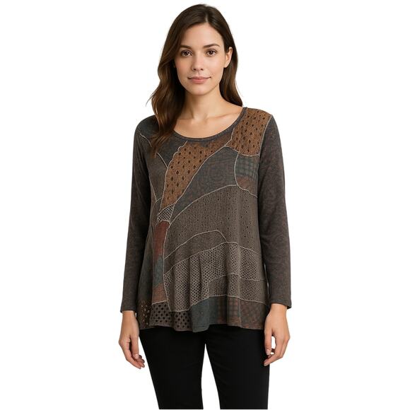 Feratelli Patchwork Knit Tunic XL Boho Grunge Y2K Mesh Layered Top - Picture 1 of 5